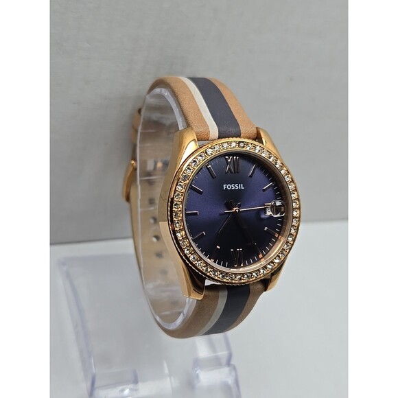 Fossil Scarlette Mini ES4594 Rose Gold Blue Dial Leather Watch New Battery Small - Picture 3 of 12
